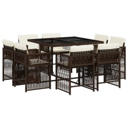 Ensemble à manger de jardin et coussins 9 pcs marron poly rotin 510742510742