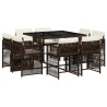 Ensemble à manger de jardin et coussins 9 pcs marron poly rotin 510742510742