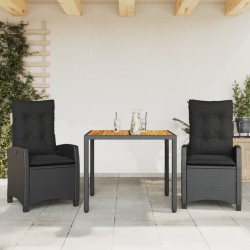 Ensemble à manger de jardin avec coussins 3 pcs Noir 510745510745