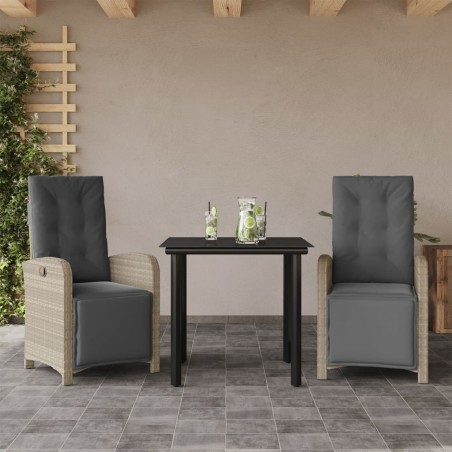 Ensemble de bistro 3 pcs et coussins gris clair résine tressée 510747510747