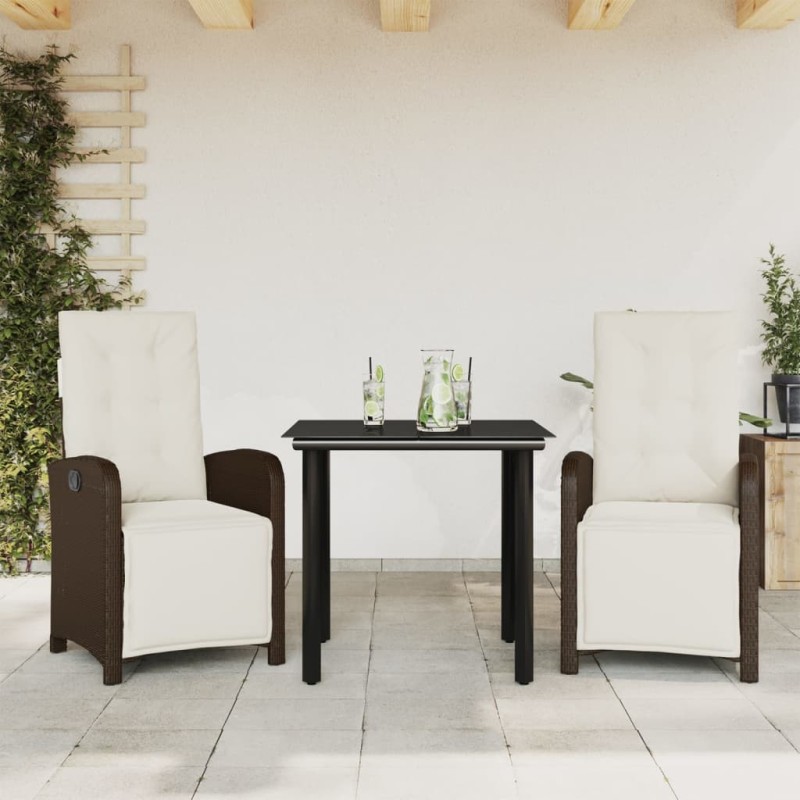 Ensemble de bistro 3 pcs avec coussins marron résine tressée 510751510751