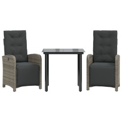 Ensemble de bistro 3 pcs avec coussins gris résine tressée 510752510752