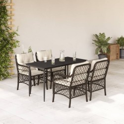 Ensemble à manger de jardin 5 pcs et coussins marron poly rotin 510756510756