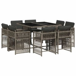Ensemble à manger de jardin 9 pcs coussins gris résine tressée 510757510757