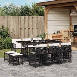 Ensemble à manger de jardin 11 pcs coussins noir résine tressée 510758510758