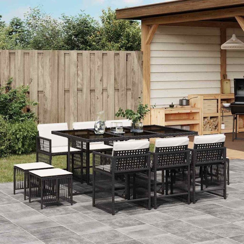 Ensemble à manger de jardin 11 pcs coussins noir résine tressée 510758510758