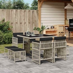 Ensemble à manger de jardin et coussins 9 pcs gris clair rotin 510759510759