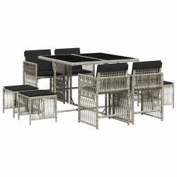 Ensemble à manger de jardin et coussins 9 pcs gris clair rotin 510759510759