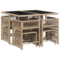 Ensemble à manger de jardin et coussins 9 pcs mélange beige 510760510760