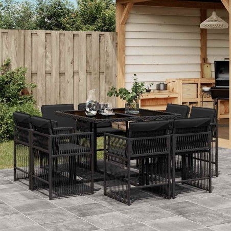 Ensemble à manger de jardin 9pcs coussins noir résine tressée 510762510762