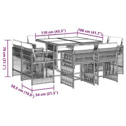 Ensemble à manger de jardin 9pcs coussins noir résine tressée 510762510762
