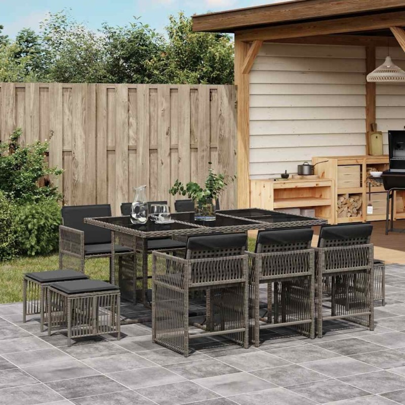 Ensemble à manger de jardin 11pcs avec coussins gris poly rotin 510763510763