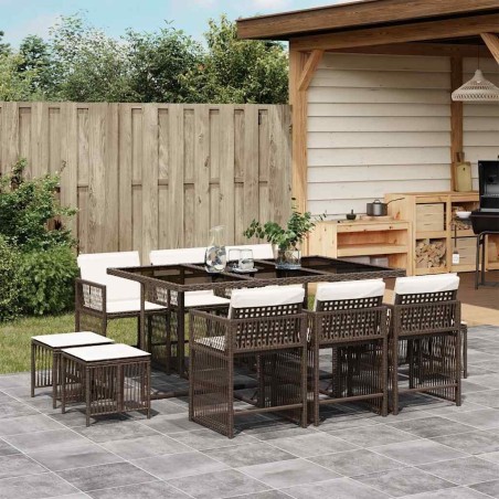 Ensemble à manger de jardin et coussins 11 pcs marron rotin 510764510764