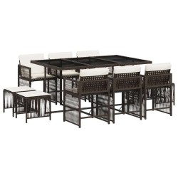 Ensemble à manger de jardin et coussins 11 pcs marron rotin 510764510764