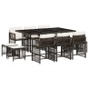 Ensemble à manger de jardin et coussins 11 pcs marron rotin 510764510764