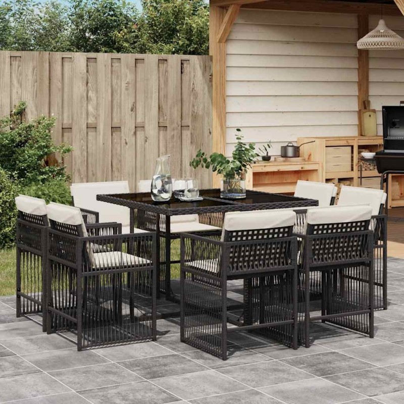 Ensemble à manger de jardin 9pcs coussins noir résine tressée 510765510765
