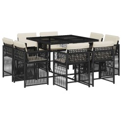 Ensemble à manger de jardin 9pcs coussins noir résine tressée 510765510765
