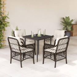 Ensemble à manger de jardin 5 pcs et coussins marron poly rotin 510766510766
