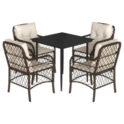 Ensemble à manger de jardin 5 pcs et coussins marron poly rotin 510766510766