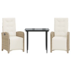 Ensemble de bistro 3 pcs avec coussins beige résine tressée 510767510767