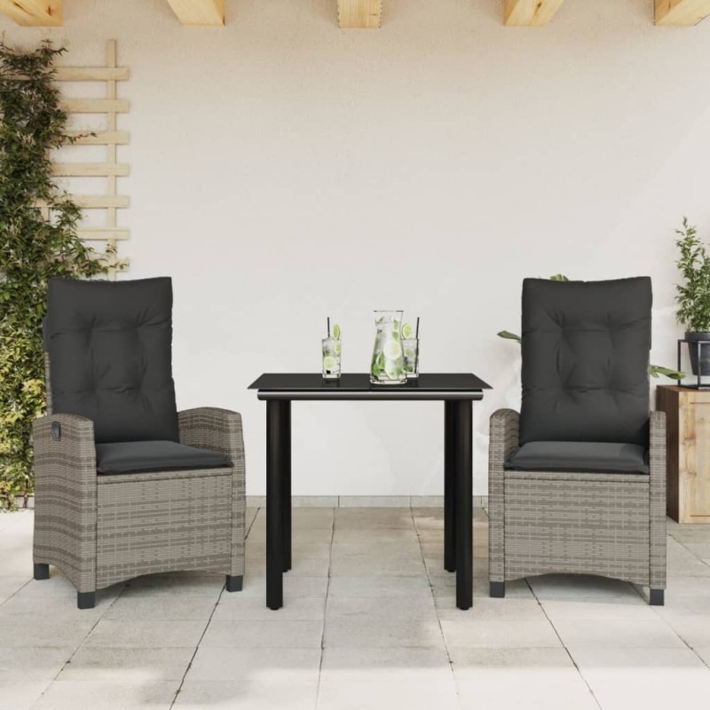 Ensemble à manger de jardin 3 pcs coussins gris résine tressée 510770510770