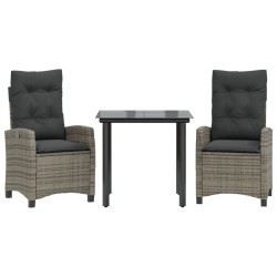 Ensemble à manger de jardin 3 pcs coussins gris résine tressée 510770510770