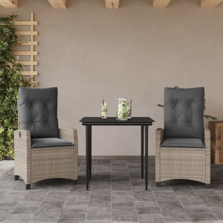 Ensemble à manger de jardin 3pcs coussins gris clair poly rotin 510774510774