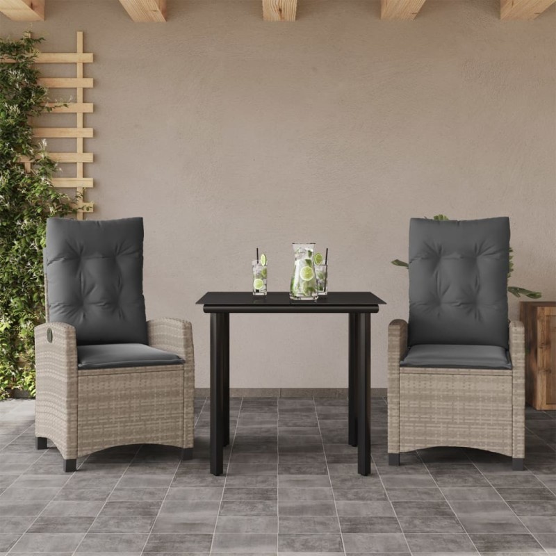 Ensemble à manger de jardin 3pcs coussins gris clair poly rotin 510775510775
