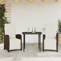Ensemble de bistro 3 pcs avec coussins marron résine tressée 510776510776