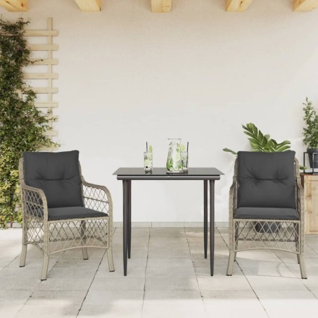 Ensemble de bistro 3 pcs et coussins gris clair résine tressée 510778510778