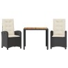 Ensemble à manger de jardin avec coussins 3 pcs Noir 510779510779