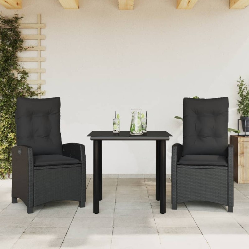 Ensemble à manger de jardin avec coussins 3 pcs Noir 510784510784
