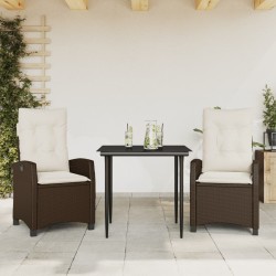 Ensemble à manger de jardin 3 pcs et coussins marron poly rotin 510785510785