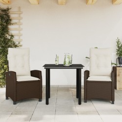 Ensemble à manger de jardin 3 pcs et coussins marron poly rotin 510786510786