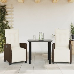 Ensemble à manger de jardin 3 pcs et coussins marron poly rotin 510787510787