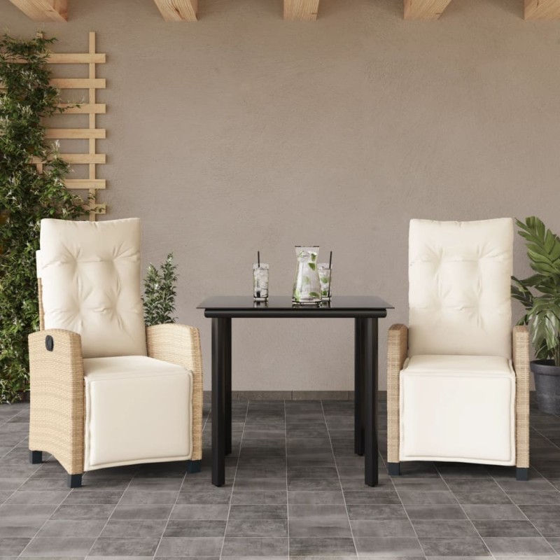 Ensemble à manger de jardin et coussins 3 pcs Beige poly rotin 510790510790