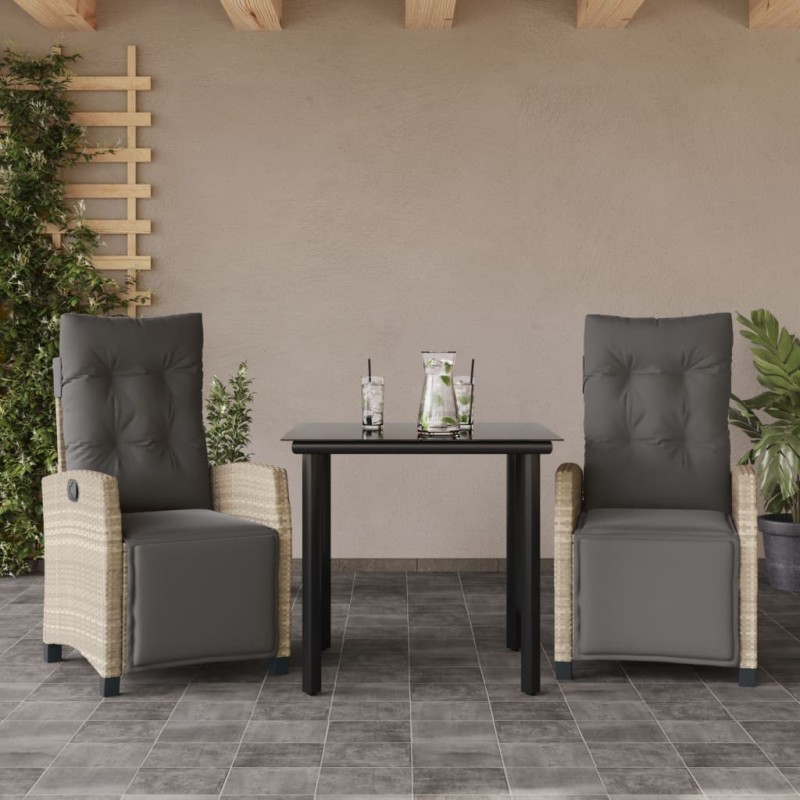 Ensemble à manger de jardin 3pcs coussins gris clair poly rotin 510792510792
