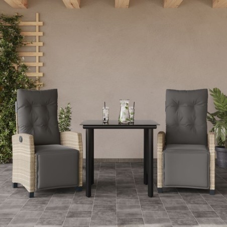 Ensemble à manger de jardin 3pcs coussins gris clair poly rotin 510792510792
