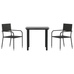 Ensemble à manger de jardin 3 pcs noir résine tressée et acier 510807510807