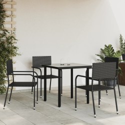 Ensemble à manger de jardin 5 pcs noir résine tressée et acier 510808510808