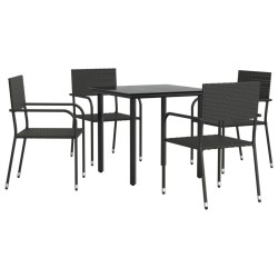 Ensemble à manger de jardin 5 pcs noir résine tressée et acier 510808510808