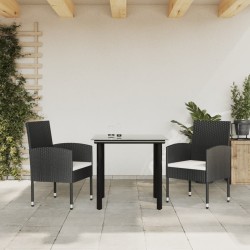 Ensemble à manger de jardin 3 pcs noir résine tressée et acier 510809510809