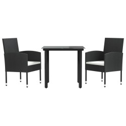 Ensemble à manger de jardin 3 pcs noir résine tressée et acier 510809510809