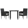 Ensemble à manger de jardin 3 pcs noir résine tressée et acier 510809510809