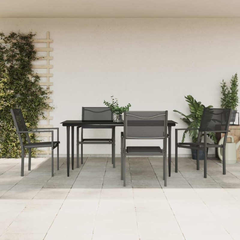 Ensemble à manger de jardin 5 pcs noir textilène et acier 510811510811