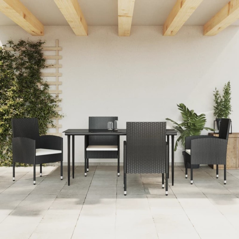 Ensemble à manger de jardin 5 pcs noir résine tressée et acier 510817510817