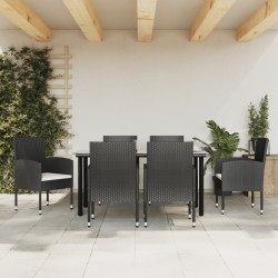 Ensemble à manger de jardin 7 pcs noir résine tressée et acier 510855510855