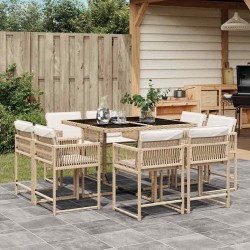 Ensemble à manger de jardin et coussins 9 pcs beige Poly rotin 510864510864