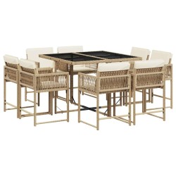 Ensemble à manger de jardin et coussins 9 pcs beige Poly rotin 510864510864