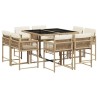 Ensemble à manger de jardin et coussins 9 pcs beige Poly rotin 510864510864